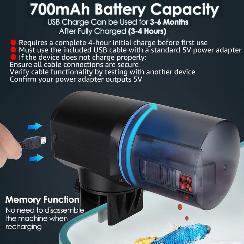 Lukovee Automatic Fish Feeder,New Generation Feeding Time Display USB Rechargeable Timer Moisture-Proof Aquarium or Fish Tank Food Dispenser with 200ML Large Capacity for Vacation Weekend Holiday,Blue - Image 3